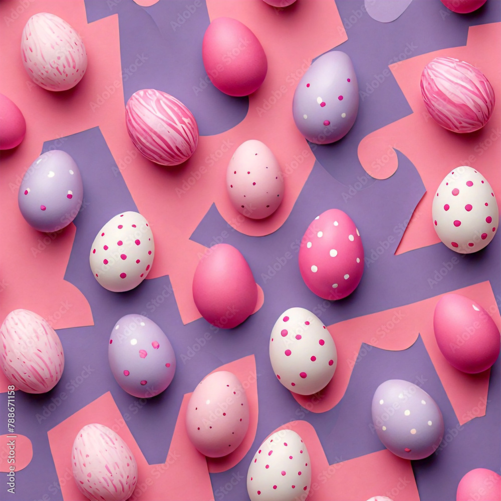 Easter Graphic Resource Design Element with Medium Sized Decorated Eggs on a Pink and Purple Paper Background Easter Graphic Resource Design Element with Medium Sized Decorated Eggs on a Pink and Purple Paper Background