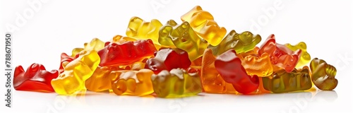 gummy bears on a pile isolated on white background photo