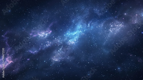 Abstract fantasy space nebula and shining stars panoramic background. AI generated image