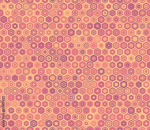 Tileable geometric pattern. Bold rounded stacked hexagons mosaic pattern. Hexagon geometric shapes. Multiple tones color palette. Seamless pattern. Tileable vector illustration.