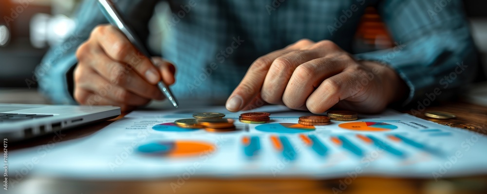 a person counting coins on a paper