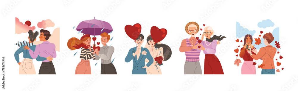 Happy Man and Woman Couples in Love Feel Passion Vector Set Happy Man and Woman Couples in Love Feel Passion Vector Set
