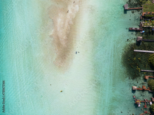 Aerial View of Jetties at Bacalar Lagoon, Quintana Roo, Mexico. photo