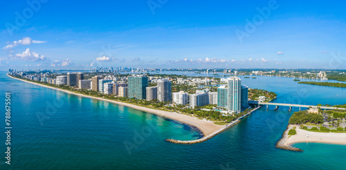 Aerial view of urban cityscape with skyscrapers near Haulover Inlet, Bal Harbour, Florida, United States. photo