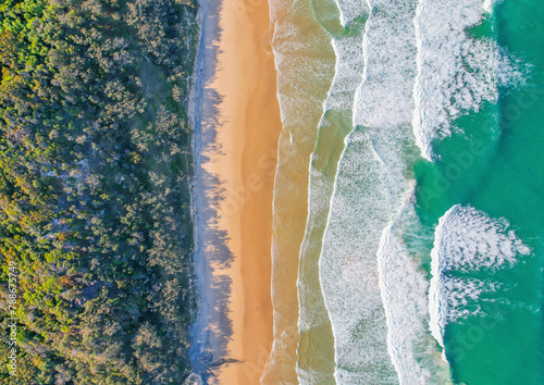 Aerial drone view of Alexandria Bay beach near Noosa Heads at sunset, on the sunshine Coast in Queensland, Australia. photo
