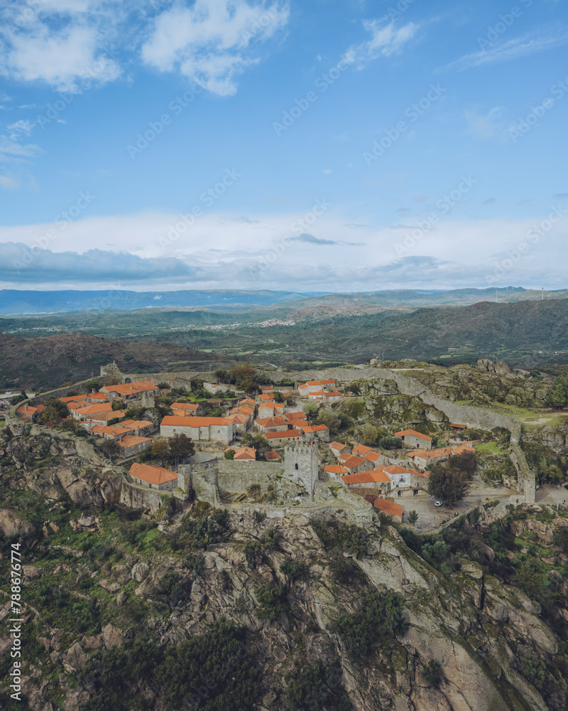 Aerial view of Sortelha Village with stunning sunset, Guarda, Portugal. Aerial view of Sortelha Village with stunning sunset, Guarda, Portugal.