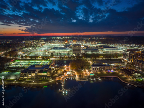 Aerial view of downtown Columbia by Lakefront, Columbia, Maryland, United States.
