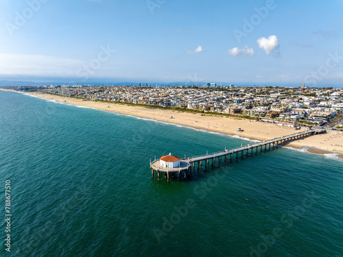 Aerial view of Manhattan Beach Pier, Manhattan Beach, California, United States. photo