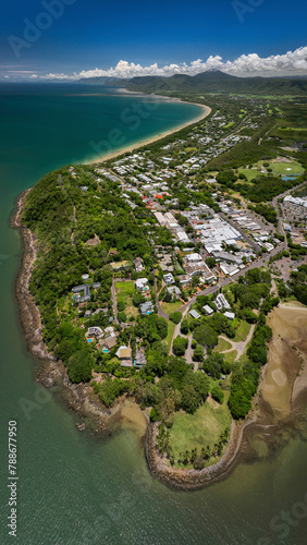 Aerial view of beautiful coastal town at Four Mile Beach, Port Douglass, Queensland, Australia. photo