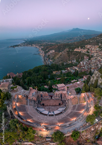 Aerial view of Taormina's Theater, Taormina, Italy.