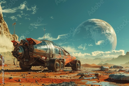 a vehicle on a desert photo