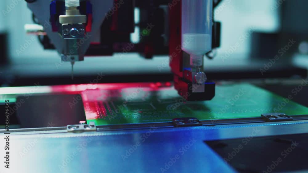 Modern hi-tech production. Electronic circuit boards production and installation of SMD components. Special equipment diagnose and test chips and processors. Manufacture of electronic chips. Close-up