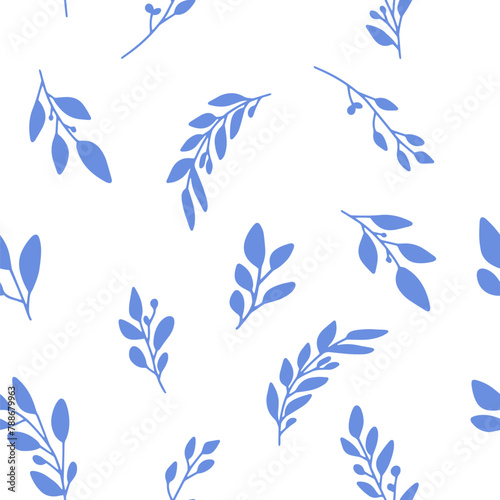 Doodled botany plants seamless repeat pattern. Random vector herbs and branches background