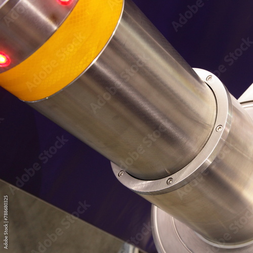 Modern telescopic traffic bollard cylinder closeup