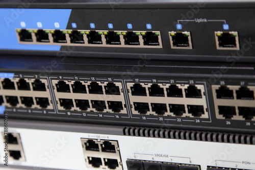 Obraz na płótnie Digital space computer net switch hub for RJ 45 connectors w salonie
