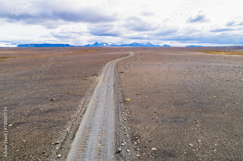 Aerial view of highlands of Iceland with Kjolur 4WD road, Blonduos, Iceland. photo