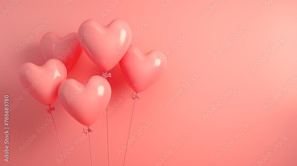 Pink air balloons in the shape of a heart on a pink background concept for Valentine's day Pink air balloons in the shape of a heart on a pink background concept for Valentine's day