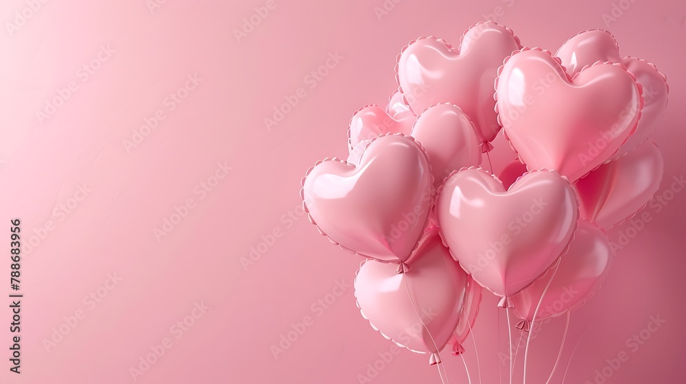 Pink air balloons in the shape of a heart on a pink background concept for Valentine's day Pink air balloons in the shape of a heart on a pink background concept for Valentine's day