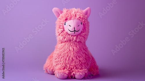 Pink alpaca, soft toy on a purple background