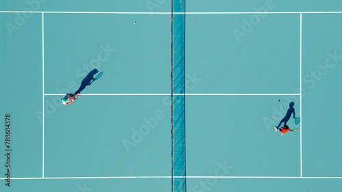 Aerial view of tennis court with persons, Podstrana - Miljevac, Split-Dalmatia, Croatia.
