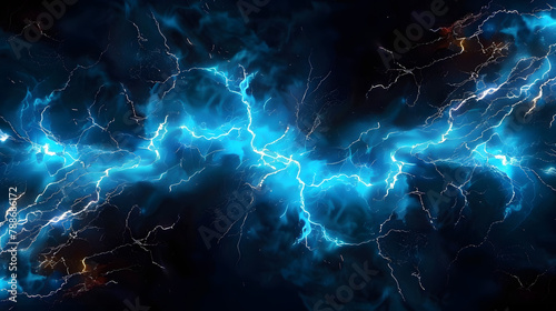 Modern illustration showing blue lightning on a black background.