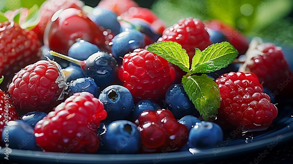 Freshness of nature gourmet dessert juicy berry plate, AI Generative. Freshness of nature gourmet dessert juicy berry plate, AI Generative.