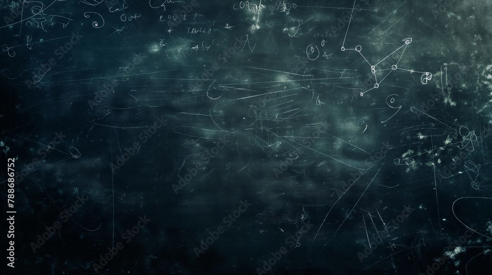 Physics Equations on Chalkboard in Dark Classroom