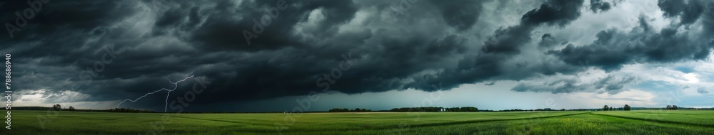 Supercell Storm with Lightning Over Rural Fields Supercell Storm with Lightning Over Rural Fields
