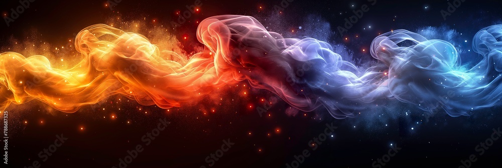 Dynamic abstract waves of fiery and icy smoke create a stunning visual for web banners and creative backgrounds