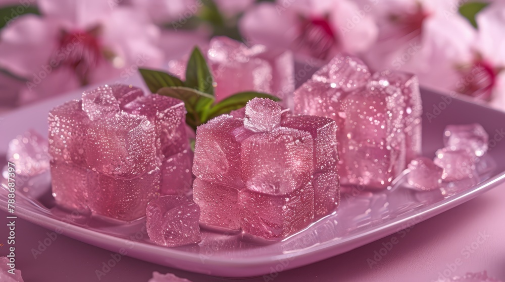 ice cubes topped with a green leaf ice cubes topped with a green leaf