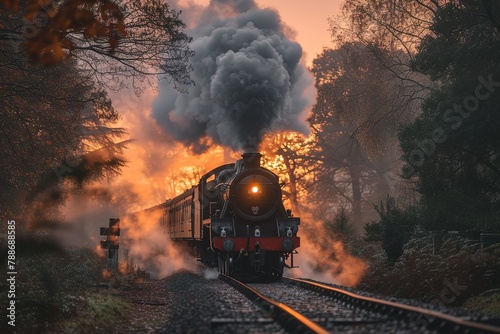 A steam locomotive's bell ringing loudly as it approaches a level crossing