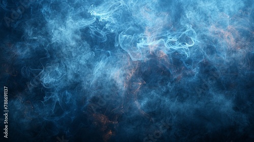   A blue-orange backdrop with copious smoke rising from its uppermost portion