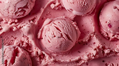 Scoops of strawberry icecream detail