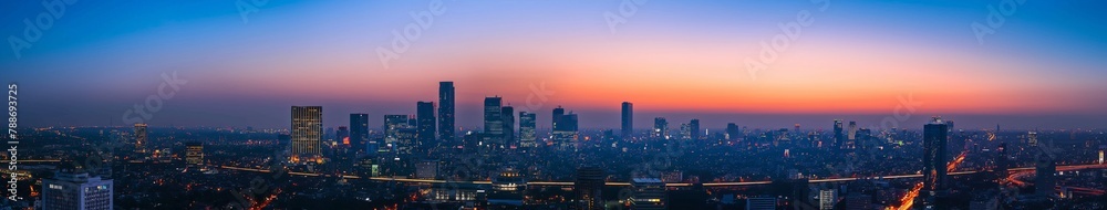 Fototapeta premium City Dawn with Silhouetted Skyscrapers