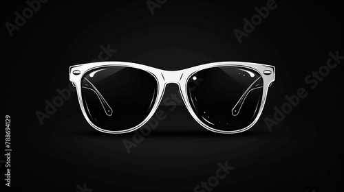 A pair of sunglasses with a black background. The sunglasses are white and have a black frame. White glasses on black background 1d simple vector image