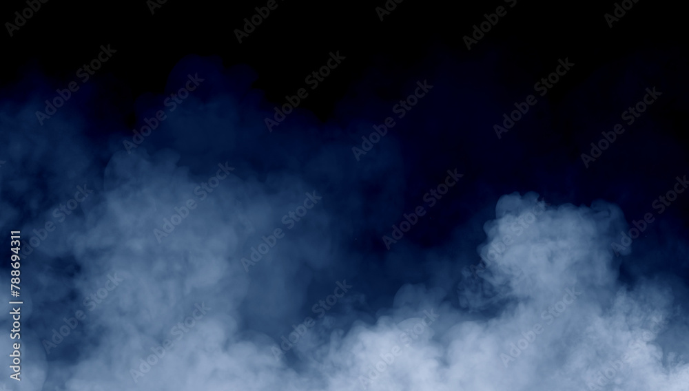 Obraz premium Abstract blue smoke misty fog on isolated black background. Texture overlays. Paranormal mystic smoke, clouds for movie scenes