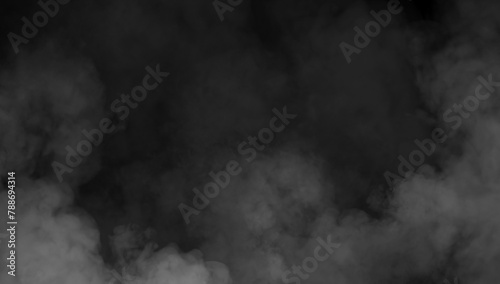 Abstract smoke misty fog on isolated black background. Texture overlays. Design element.