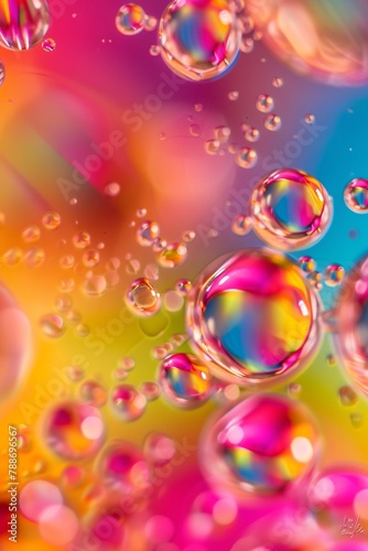 Macro Shot of Water-Oil Emulsion Over Colored Background