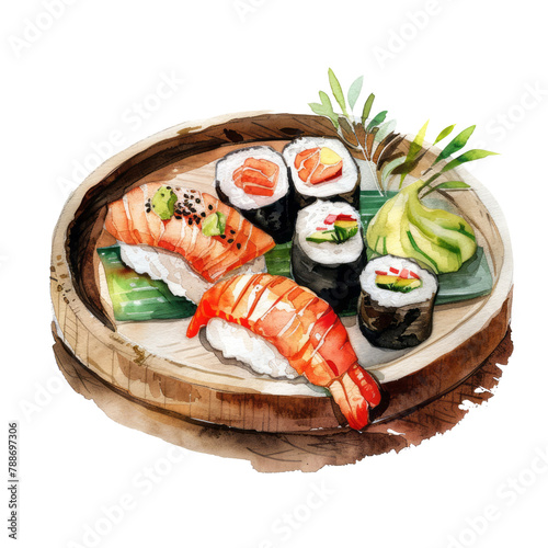 vegetable - Yummy.sushi set.illustration ,.watercolor