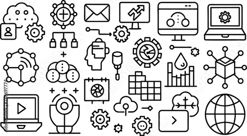 set of web business technology Icons, flat