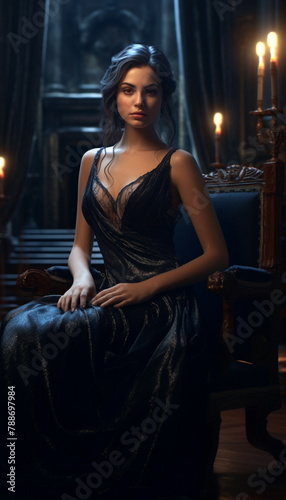 beautiful girl in a black evening dress
