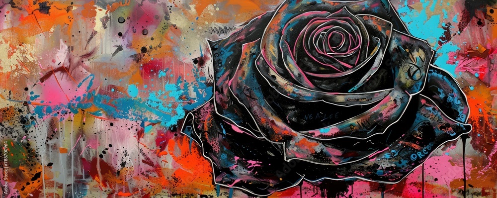 a black rose abstract painting with dark multicolour effect