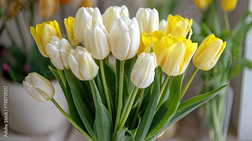 Creating a charming bouquet of white and yellow tulips in the comfort of your own home