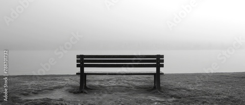 Thinking hard on a bench that stretches out into the distance, far-off scene,