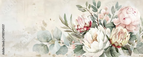 light pink peony flower with leaves vintage copyspace background