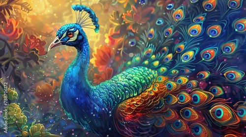 colorful peacock drawing, 16:9