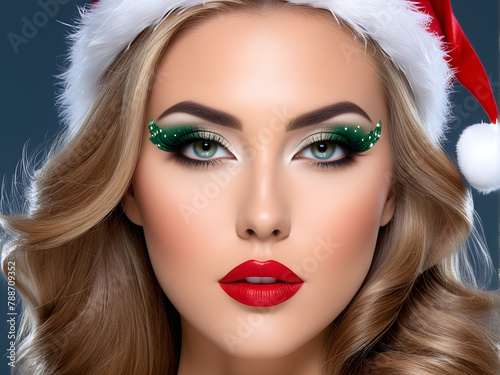 portrait of a girl with New Year's Christmas makeup (ID: 788709352)