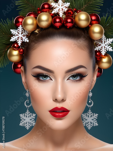 portrait of a girl with New Year's Christmas makeup (ID: 788709378)