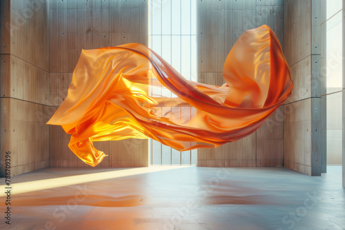 Abstract vibrant color cloth levitation in the air in concrete studio © Chili