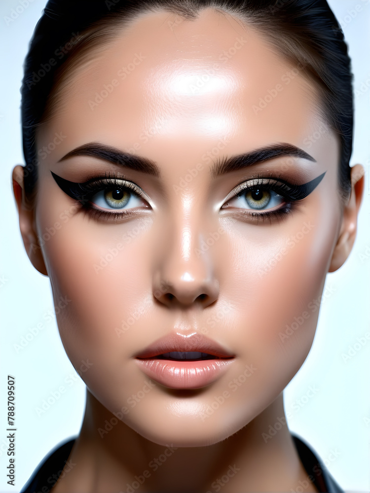portrait of a girl with perfect nude makeup and eyeliner portrait of a girl with perfect nude makeup and eyeliner